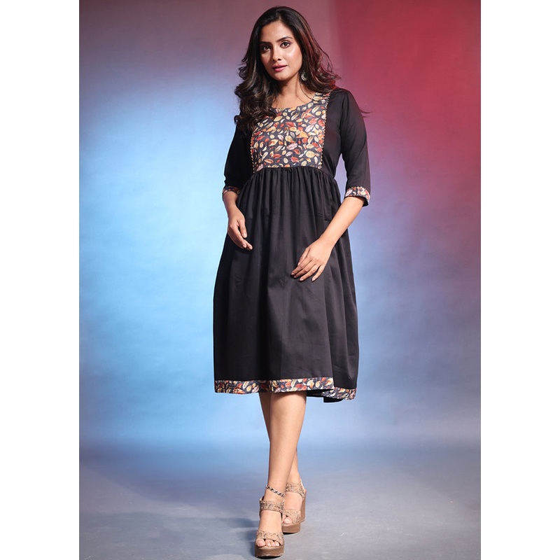 Black Readymade Cotton Indian Dress - JD986583120