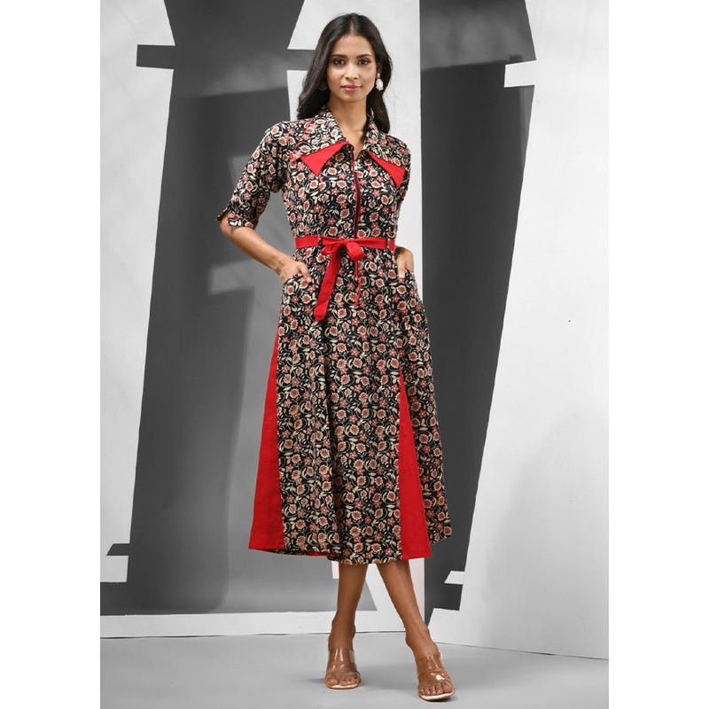 Black Readymade Cotton Indian Dress - JD986583121