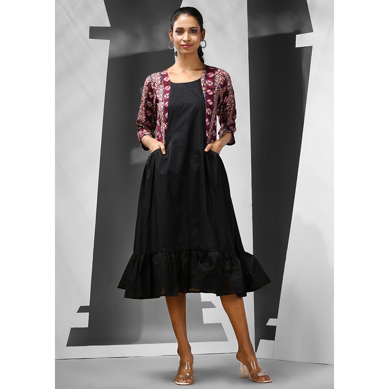 Black Readymade Cotton Indian Dress - JD986583122