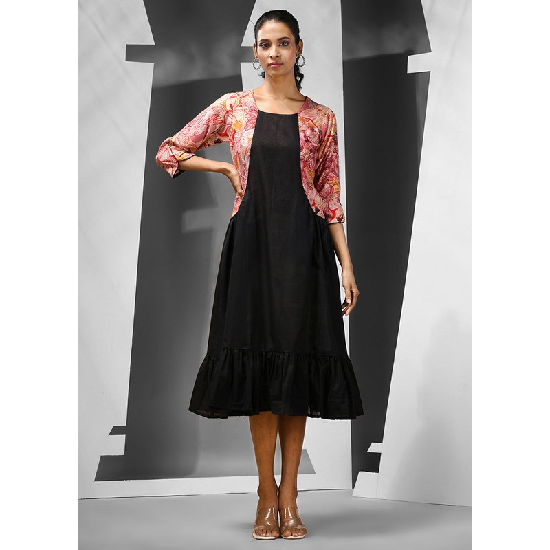 Black Readymade Cotton Indian Dress - JD986583123
