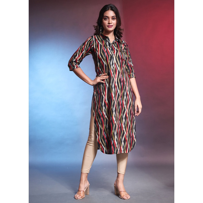Black Readymade Rayon Kurti - JD986583119