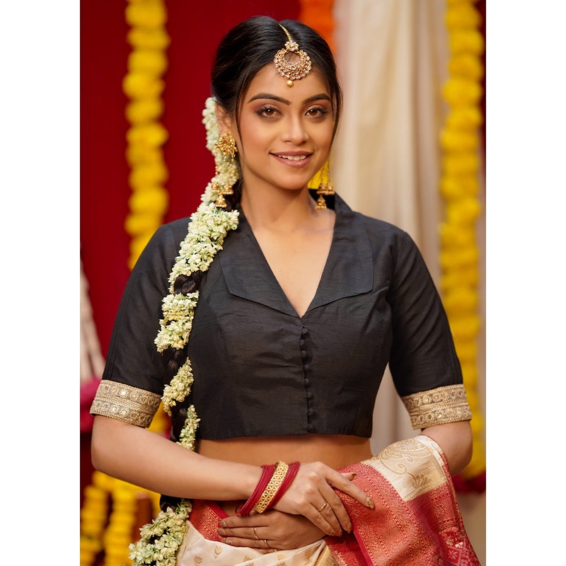 Black Silk Designer Blouse - JD986583073