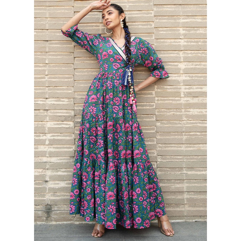 Blue Readymade Cotton Indian Dress - JD986583146