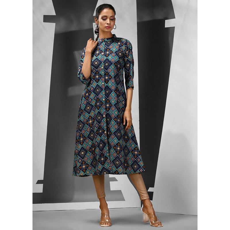 Blue Readymade Rayon Kurti - JD986583115