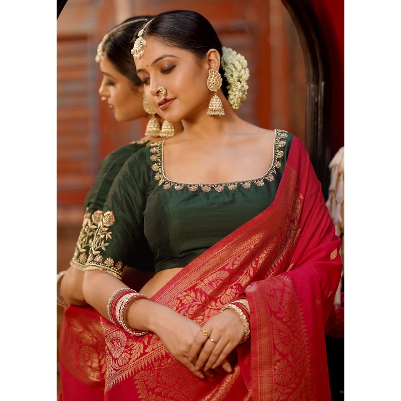 Green Pure Silk Designer Blouse - JD986583079