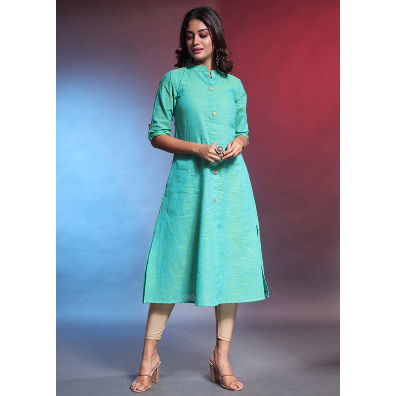 Green Readymade Cotton Kurti - JD986583112