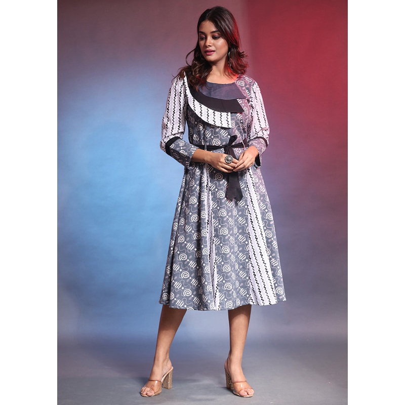 Grey Readymade Cotton Indian Dress - JD986583108