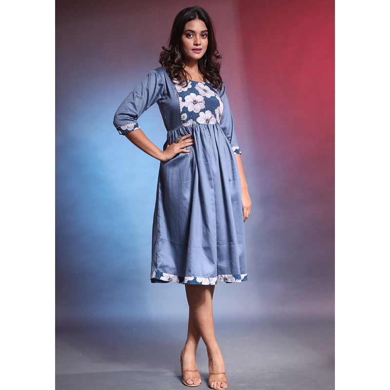 Grey Readymade Cotton Indian Dress - JD986583109