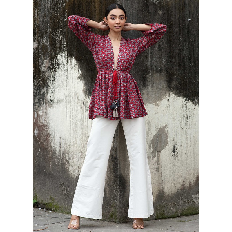 Indigo Readymade Silk Top - JD986583142