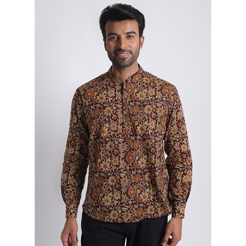 Maroon Cotton Full Sleeves Mandarin Collar Short Kurta - JD986583005