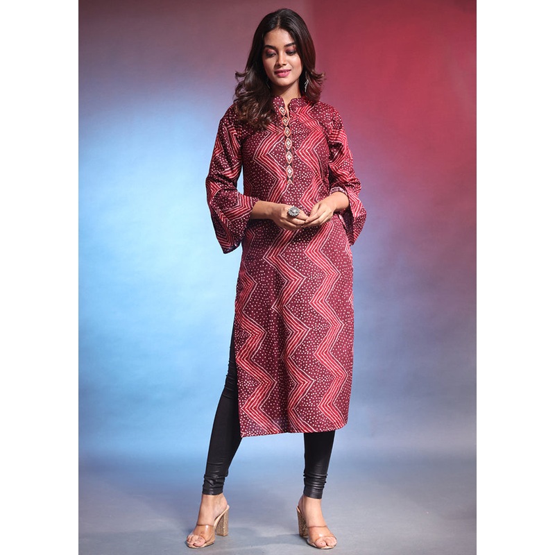 Maroon Readymade Rayon Kurti - JD986583107