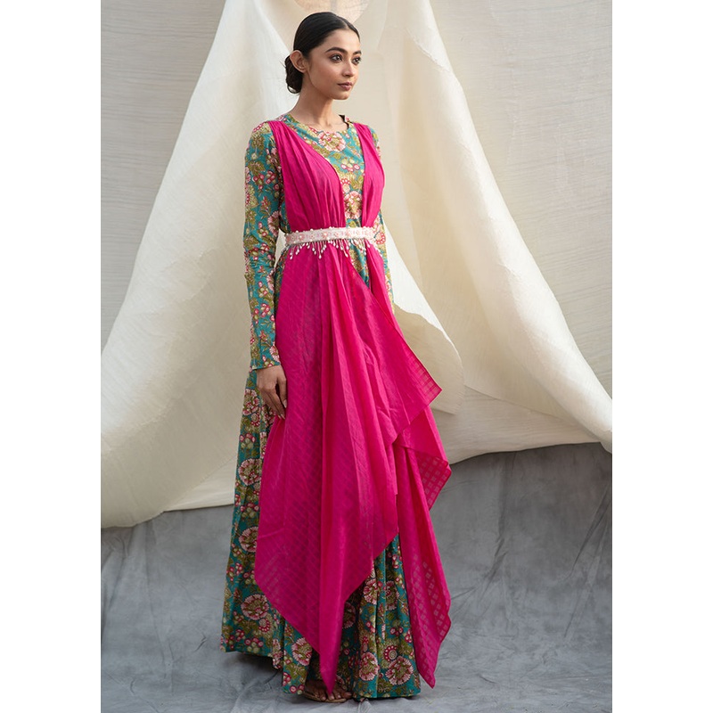 Multicolor Readymade Cotton With Belt Indian Dress - JD986583141
