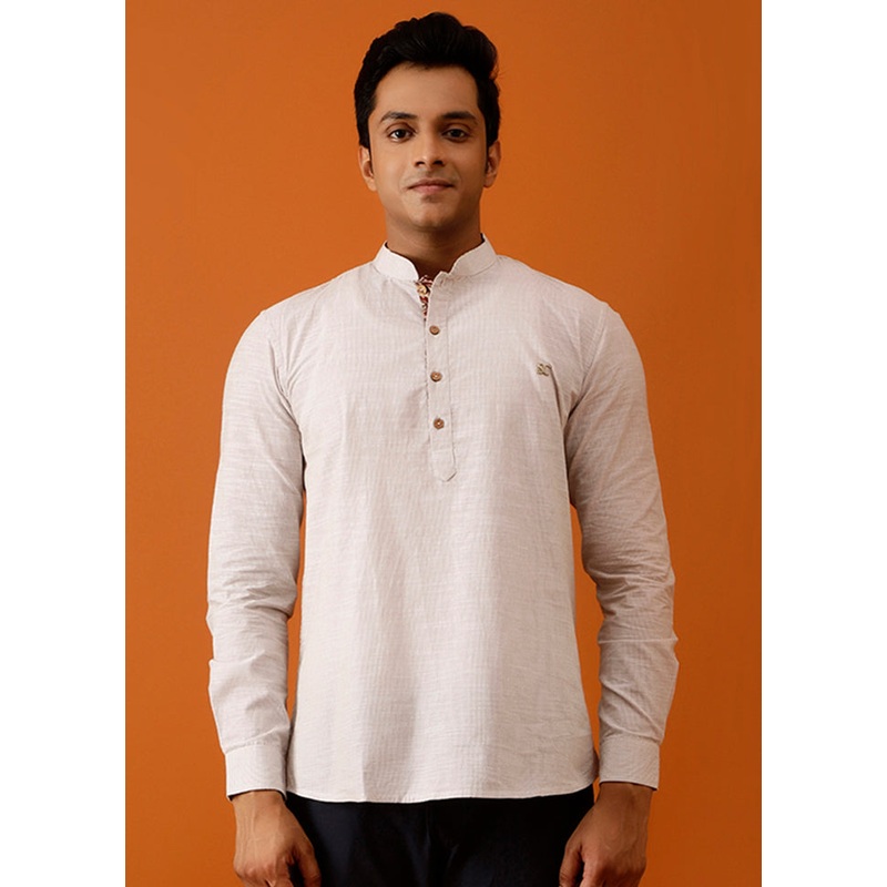 Off White Cotton Full Sleeves Mandarin Collar Short Kurta - JD986583000