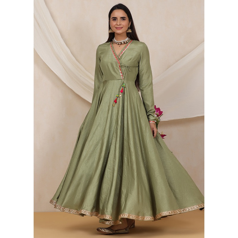 Olive Green Readymade Polyester Indian Dress - JD986583139