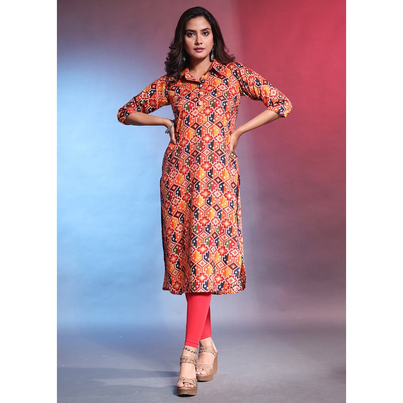 Orange Readymade Rayon Kurti - JD986583103