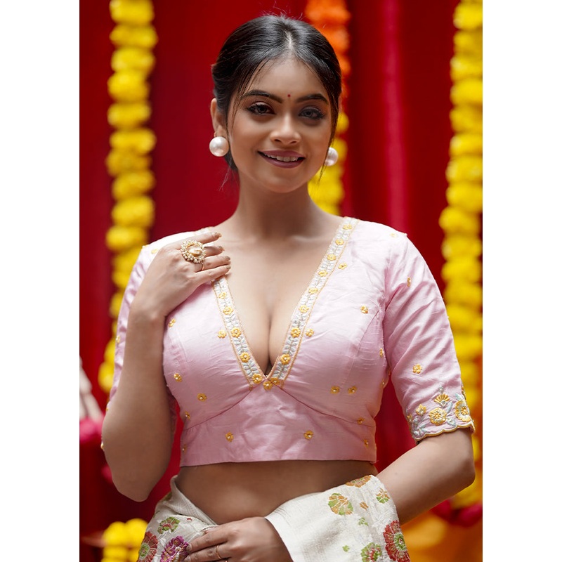 Pink Silk Designer Blouse - JD986583074