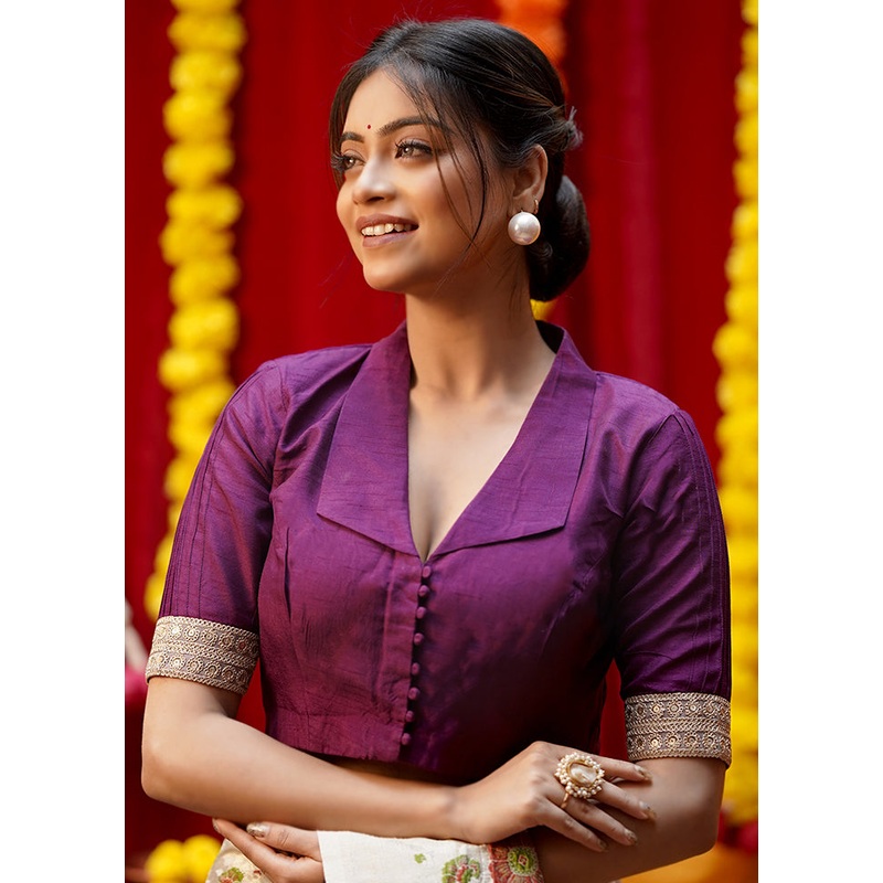 Purple Silk Designer Blouse - JD986583070