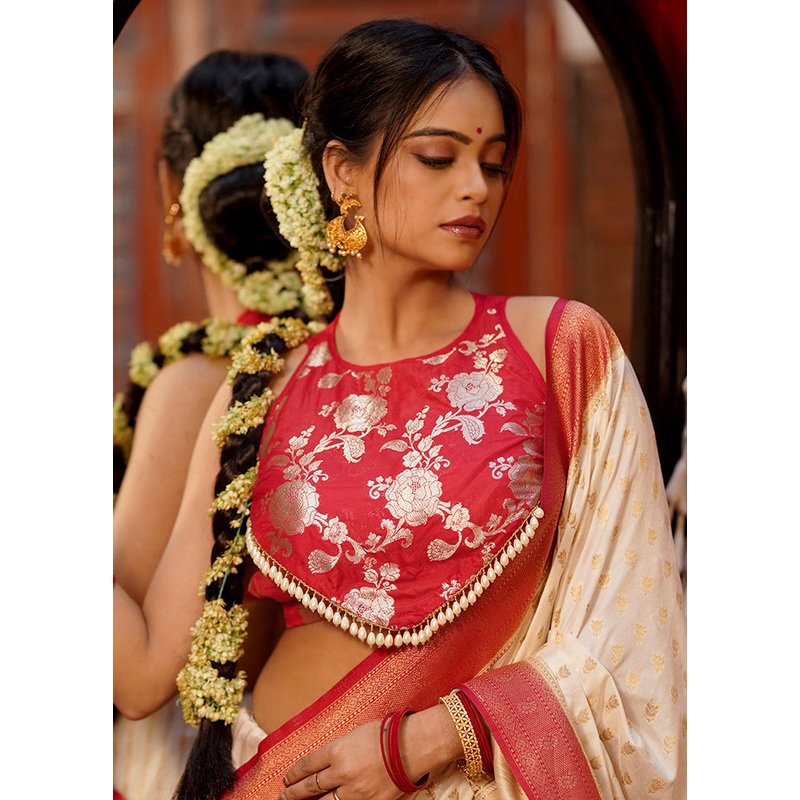 Red Brocade Designer Blouse - JD986583063