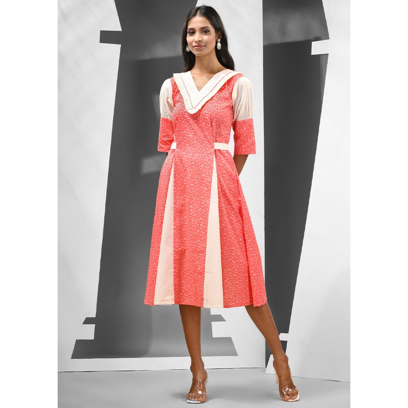 Red Readymade Cotton Indian Dress - JD986583100