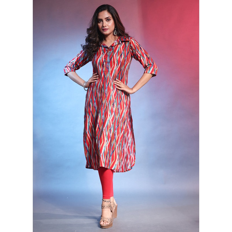Red Readymade Rayon Kurti - JD986583098