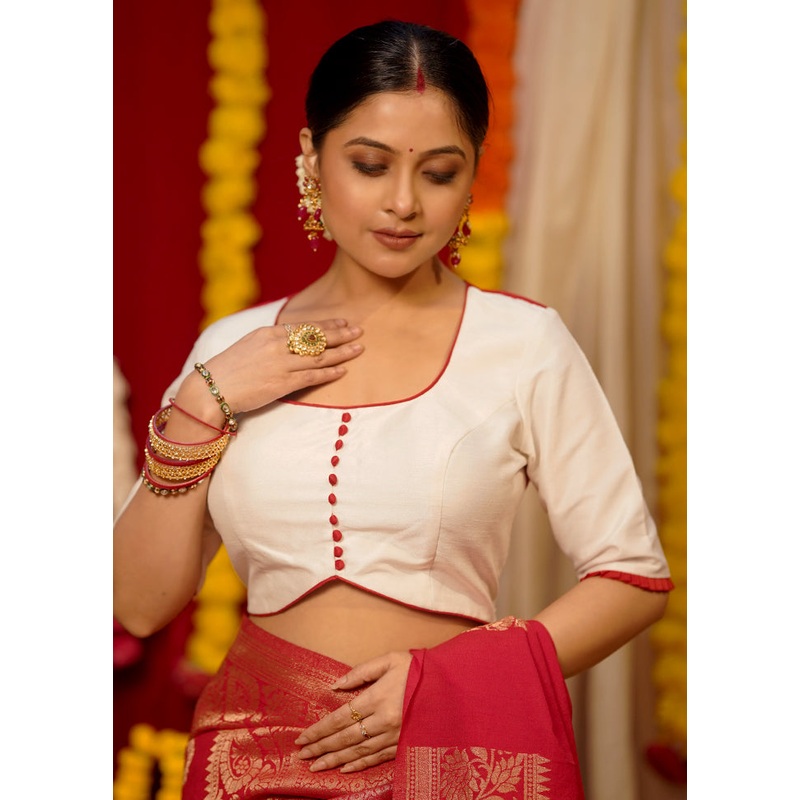 White Dupion Silk Designer Blouse - JD986583064