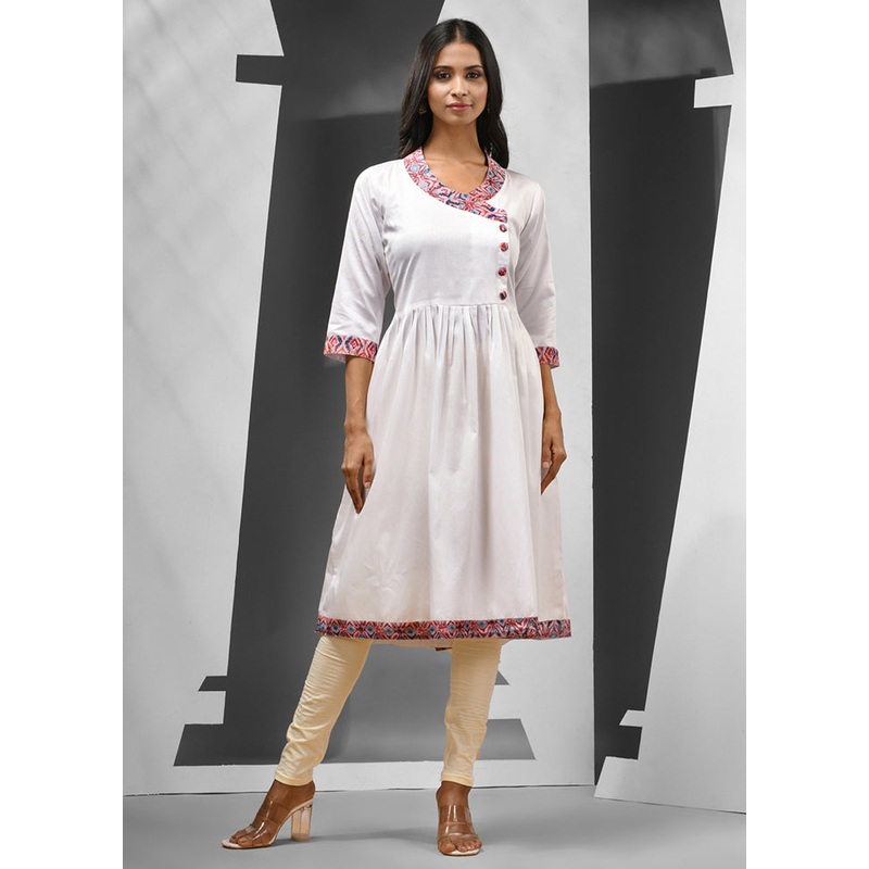 White Readymade Cotton Kurti - JD986583092