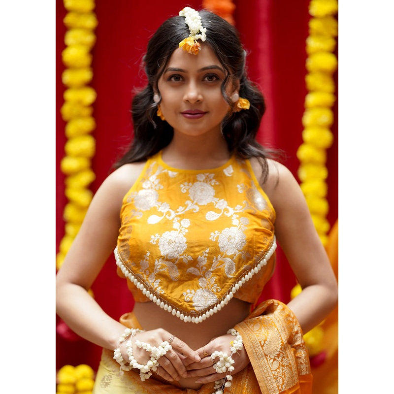 Yellow Brocade Designer Blouse - JD986583062