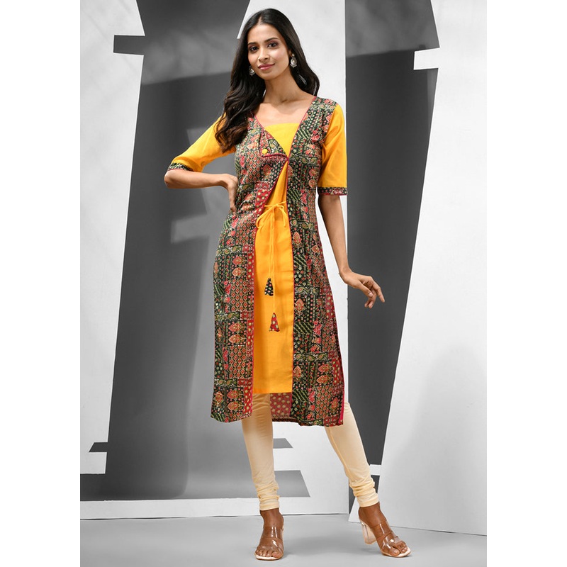 Yellow Readymade Rayon Kurti - JD986583090