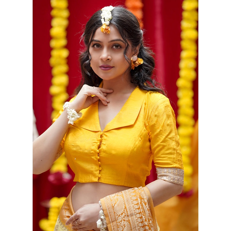 Yellow Silk Designer Blouse - JD986583060