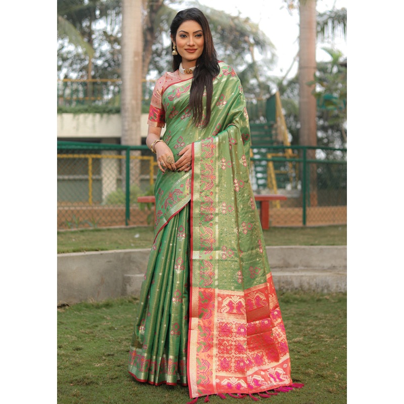 Dark Green Organza Saree With Blouse Piece - JD986582969