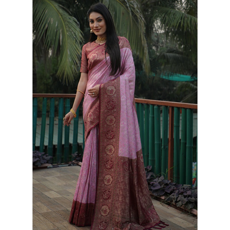 Lavender Dupion Silk Saree With Blouse Piece - JD986582964