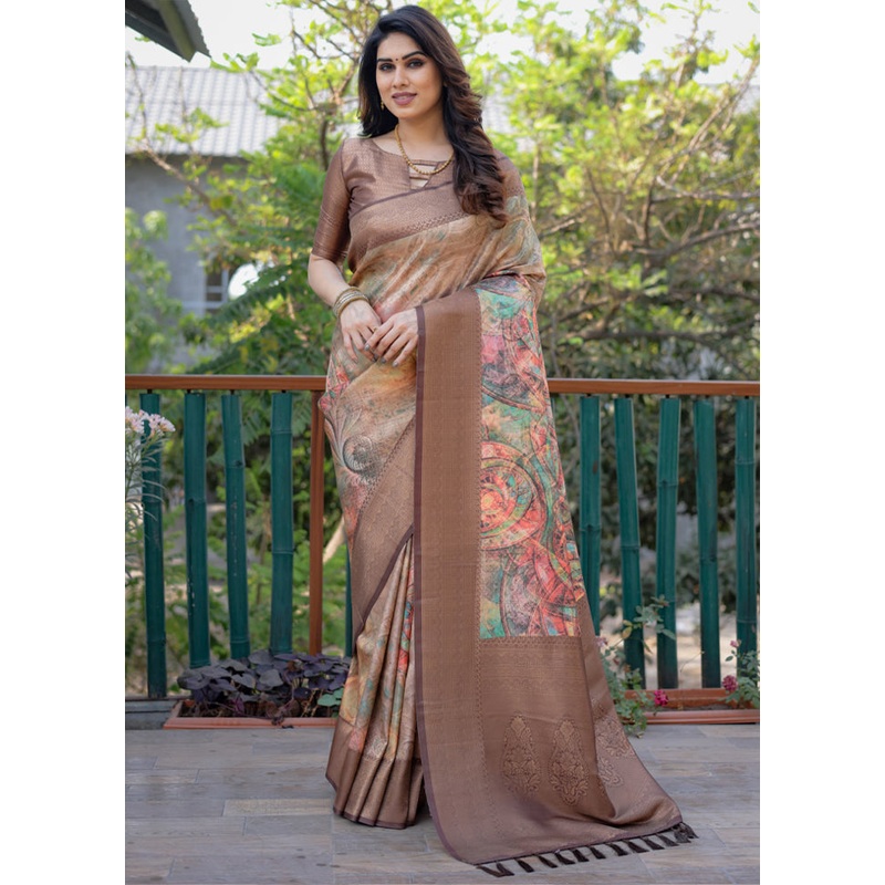 Multicolor Dupion Silk Saree With Blouse Piece - JD986582953