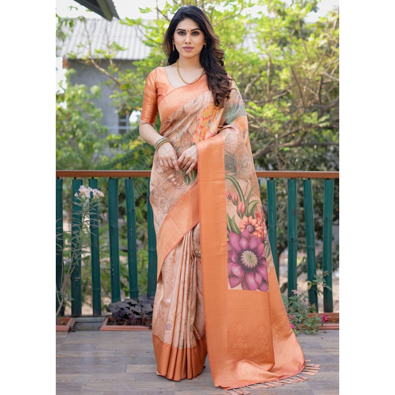 Multicolor Dupion Silk Saree With Blouse Piece - JD986582957