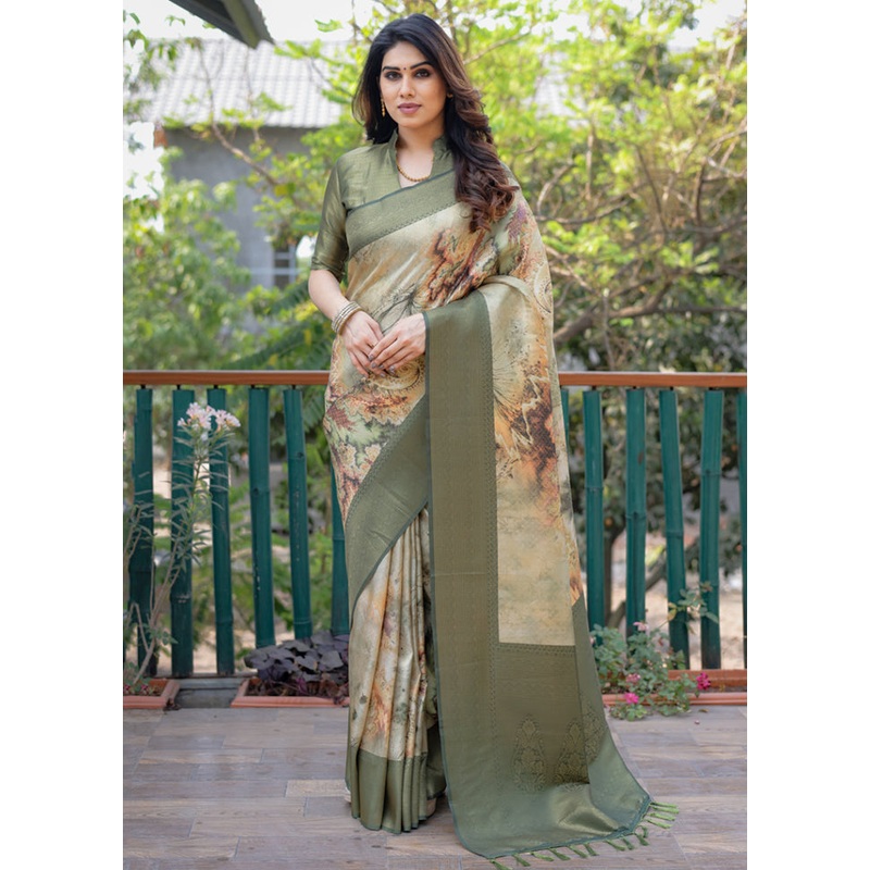 Multicolor Dupion Silk Saree With Blouse Piece - JD986582958