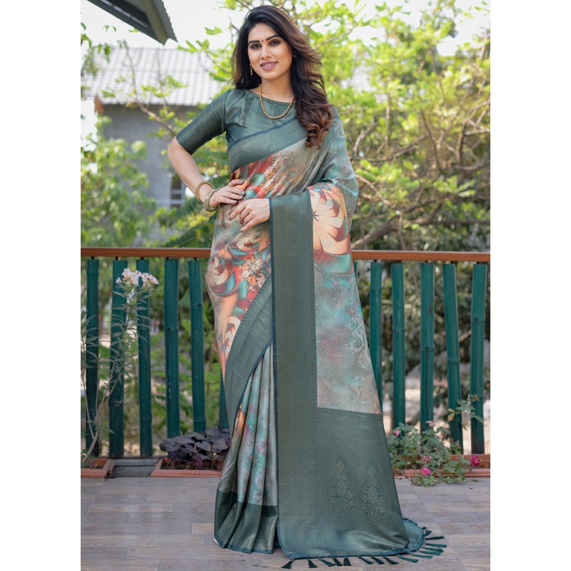 Multicolor Dupion Silk Saree With Blouse Piece - JD986582959