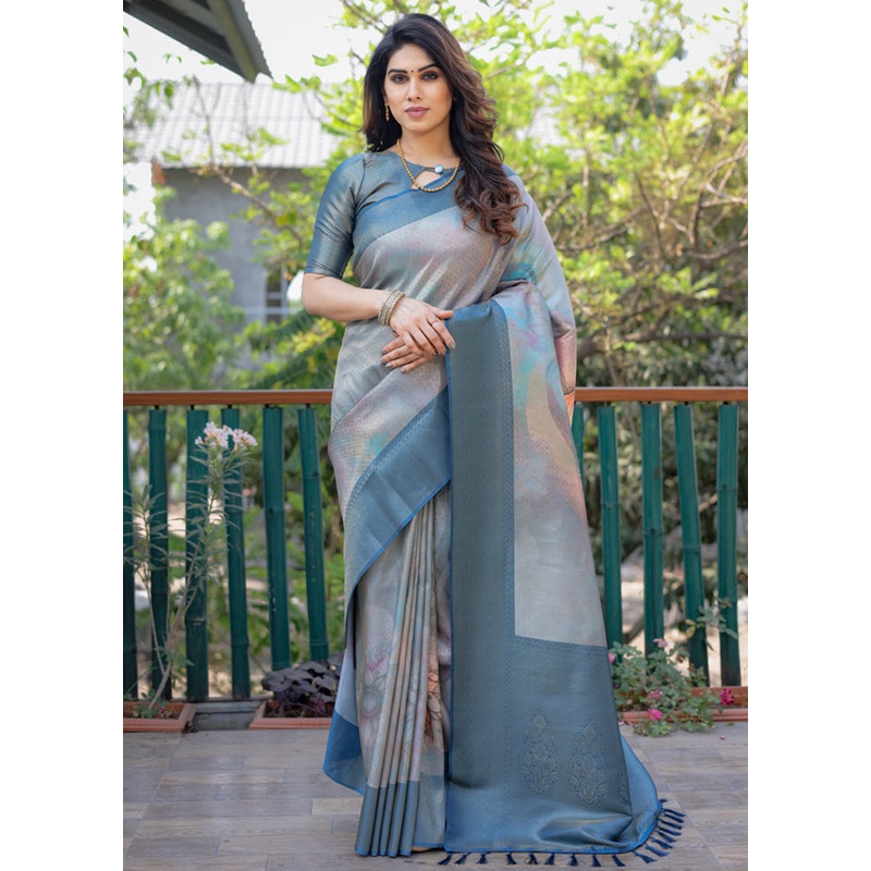 Multicolor Dupion Silk Saree With Blouse Piece - JD986582960
