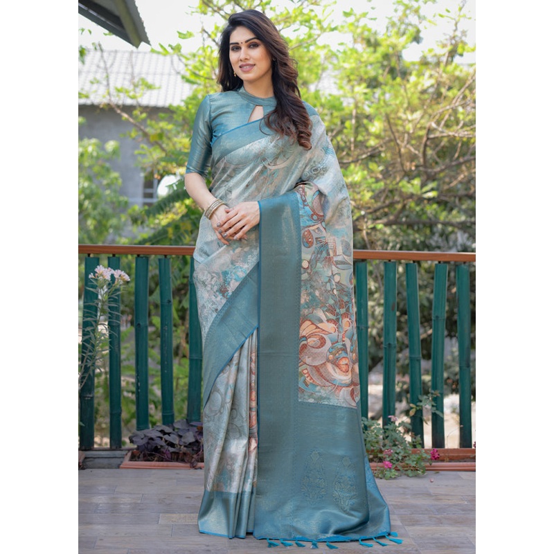 Multicolor Dupion Silk Saree With Blouse Piece - JD986582961