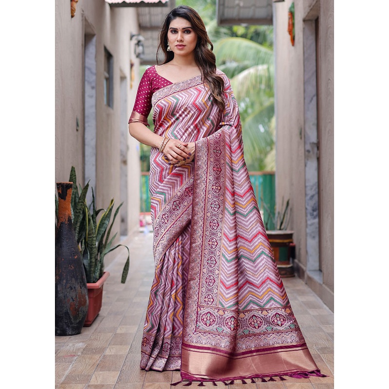 Multicolor Pure Silk Saree With Blouse Piece - JD986582948
