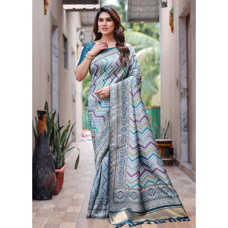 Multicolor Pure Silk Saree With Blouse Piece - JD986582949