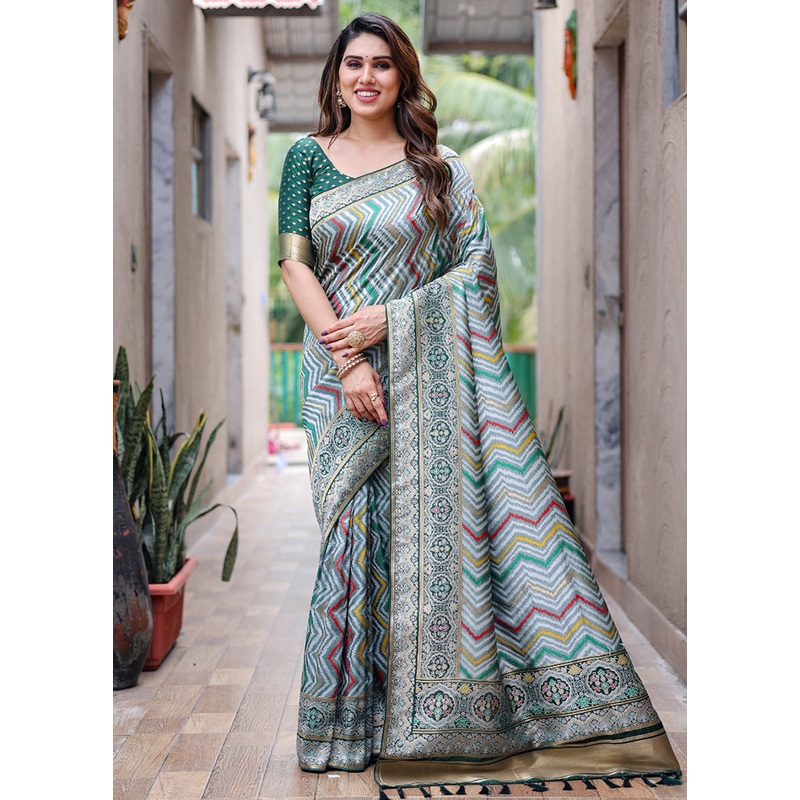 Multicolor Pure Silk Saree With Blouse Piece - JD986582951