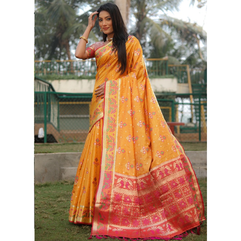 Mustard Organza Saree With Blouse Piece - JD986582946
