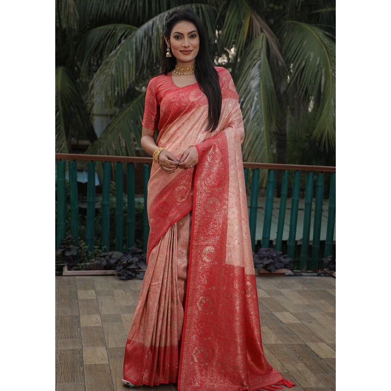 Peach Dupion Silk Saree With Blouse Piece - JD986582942