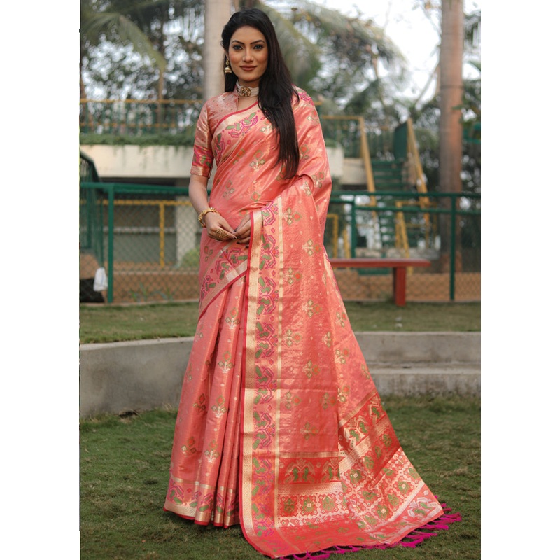Peach Organza Saree With Blouse Piece - JD986582940