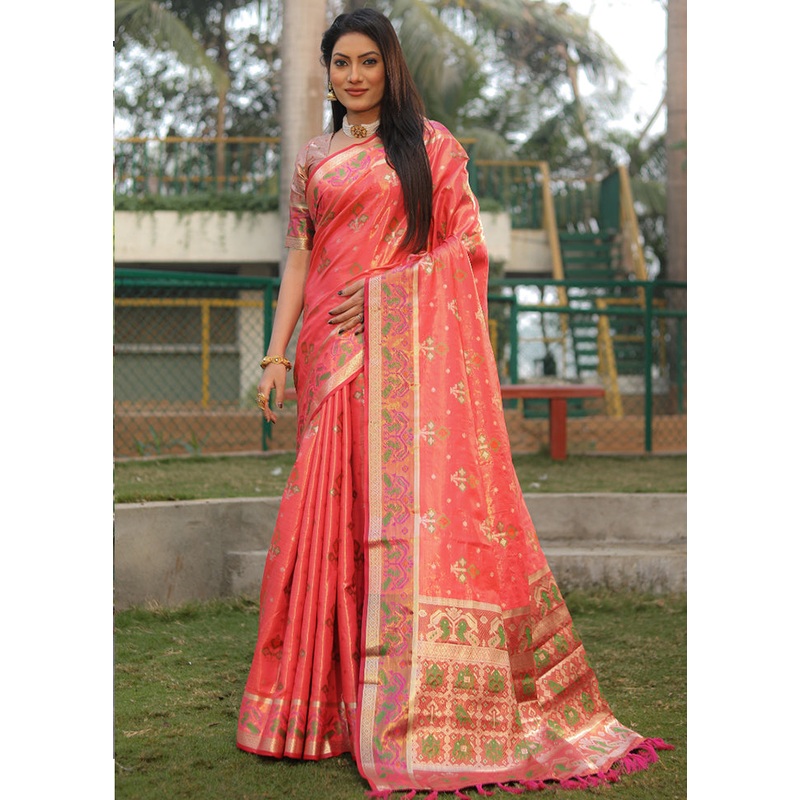 Pink Organza Saree With Blouse Piece - JD986582937