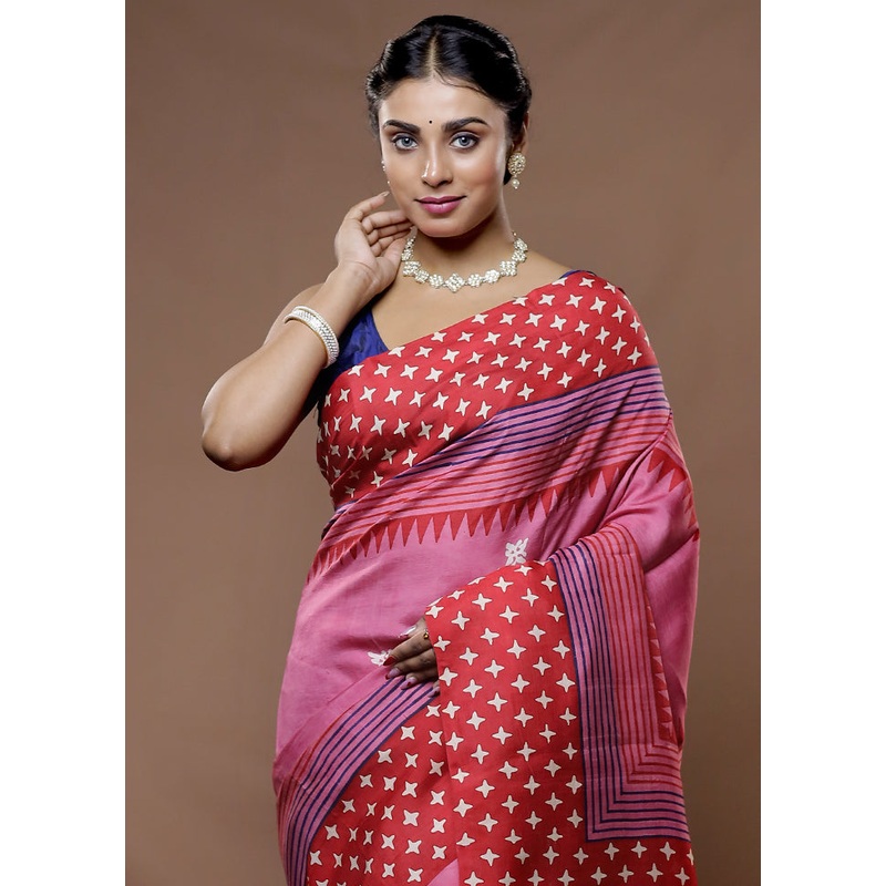 Pink Printed Pure Silk Saree Without Blouse Piece - JD986582928