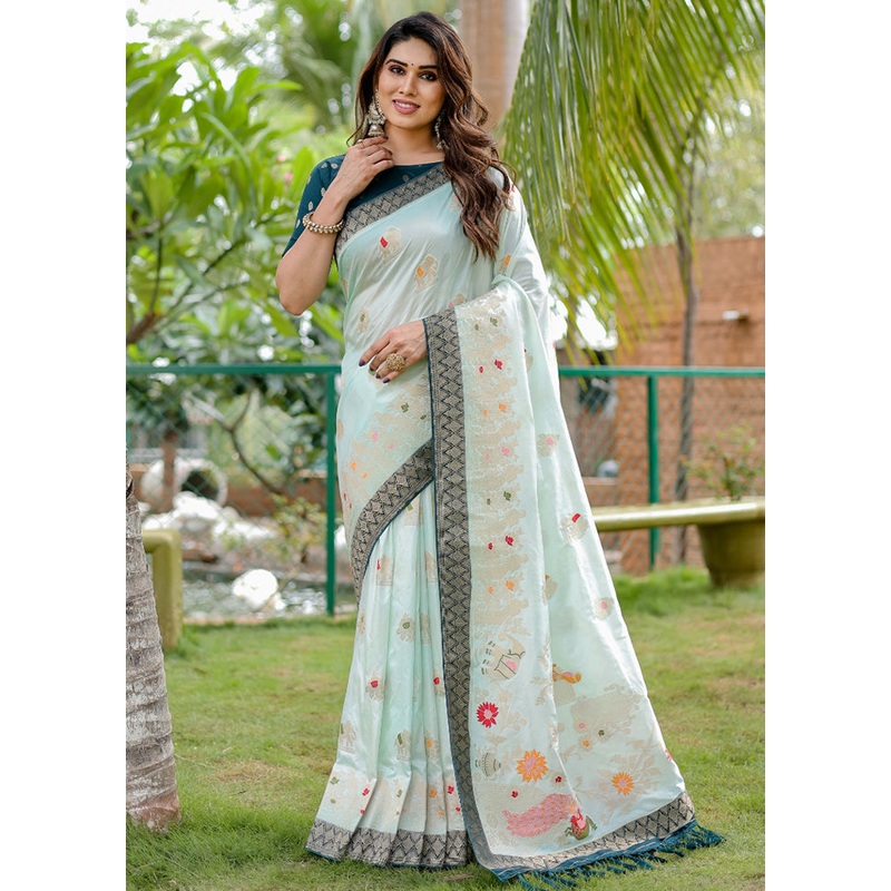 Pista Green Dupion Silk Saree With Blouse Piece - JD986582933