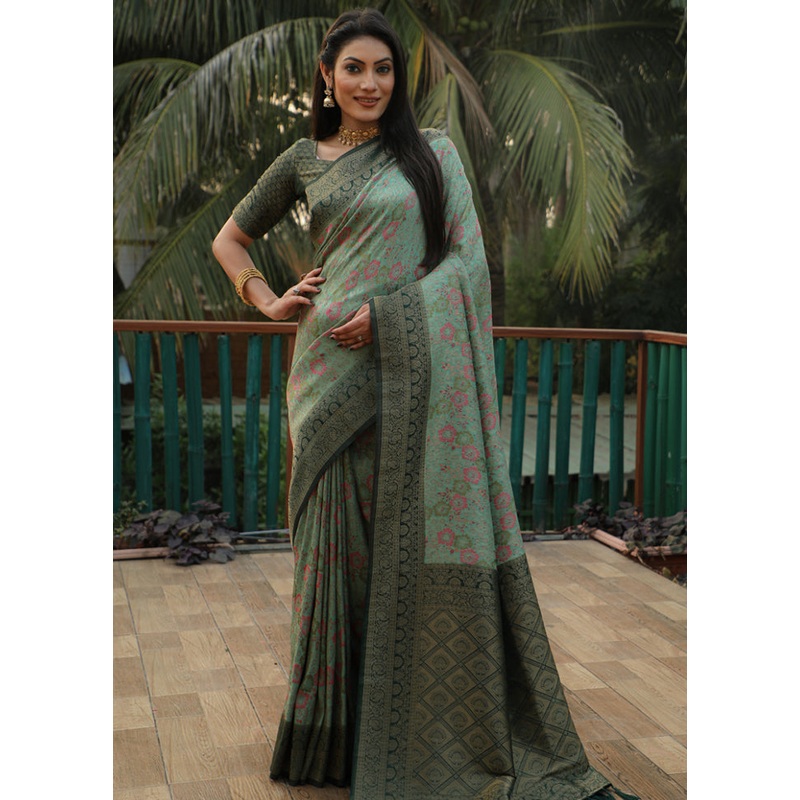 Pista Green Dupion Silk Saree With Blouse Piece - JD986582934