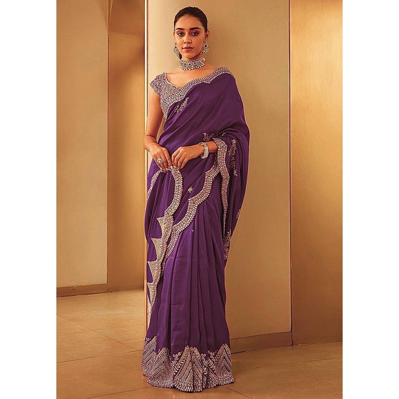 Wine Spun Silk Saree With Blouse Piece - JD986582919