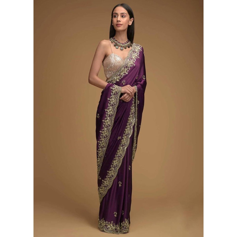 Wine Spun Silk Saree With Blouse Piece - JD986582920