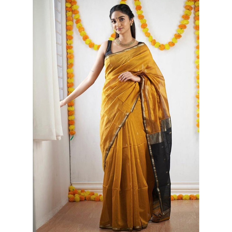 Yellow Banarasi Silk Saree With Blouse Piece - JD986582918
